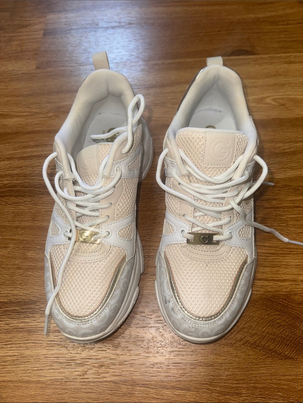 G by Guess Women's Cream & Gold Lace-Up Sneakers